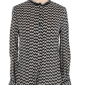 Silk J Crew Blouse with Black and White Chevron Pattern